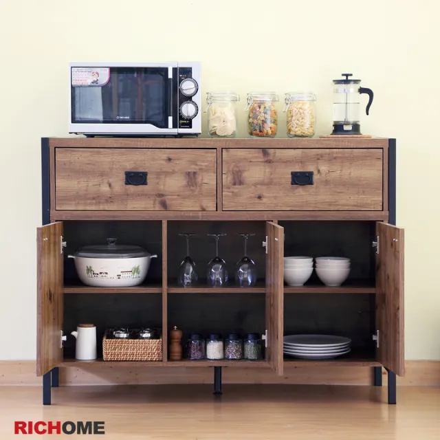 Richome 漢克雙抽工業風餐櫃 收納櫃 置物櫃 廚房櫃 大容量收納空間 Momo購物網