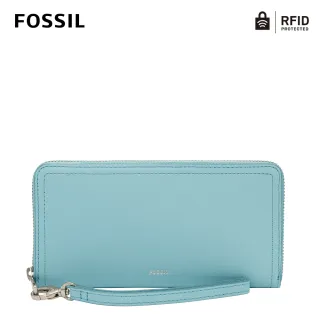 【FOSSIL】Logan 多層真皮拉鍊RFID防盜長夾-土耳其藍色 SL7831441