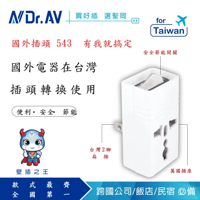 【Dr.AV 聖岡科技】2P台灣專用萬國轉換節能插頭（TNT-896S）