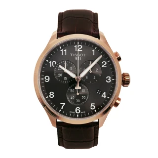【TISSOT 天梭】Chrono XL 玫瑰金框 黑面 咖啡皮革腕錶 年中慶(T116.617.36.057.01)
