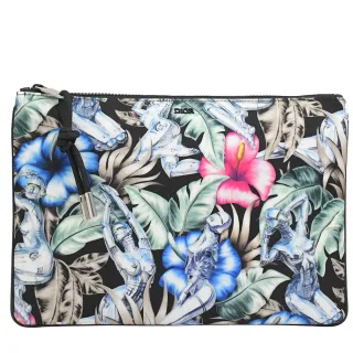 【Dior 迪奧】花卉女性圖案信用卡萬用夾手拿包(黑白 大)