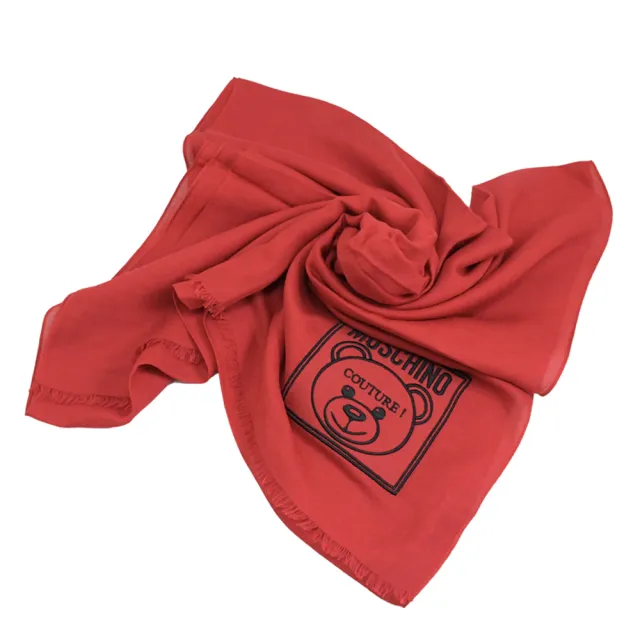 【MOSCHINO】電繡泰迪熊素雅莫代爾披肩絲巾長圍巾(紅)