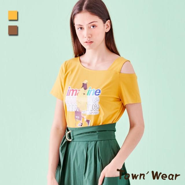 【TOWN’WEAR 棠葳】潮流印圖露肩棉質上衣 2色