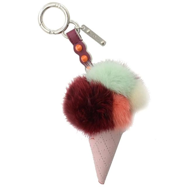 【FENDI 芬迪】可愛毛球冰淇淋造型吊飾鑰匙圈(粉)