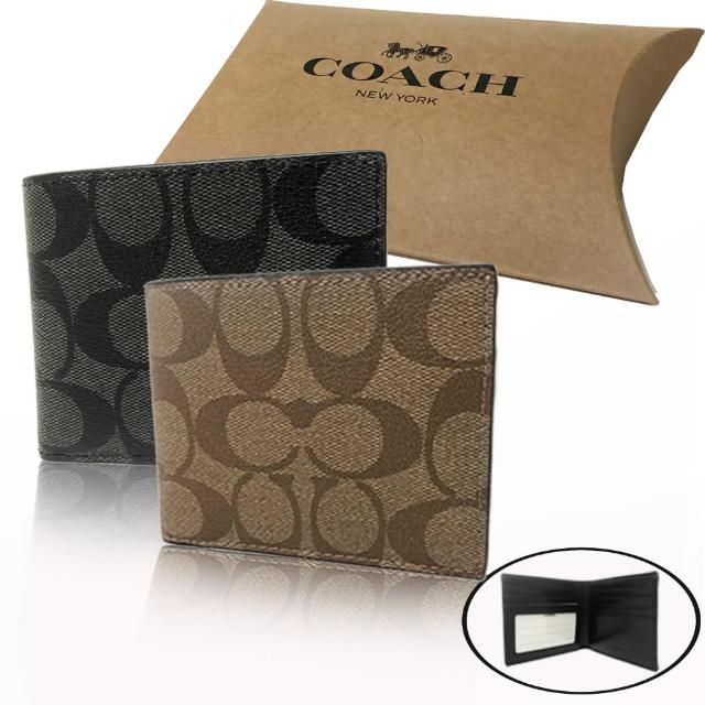 COACH【COACH】經典LOGO 6卡照片男款短夾禮盒(多色選一)