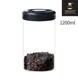 【TIMEMORE 泰摩】真空保鮮玻璃密封罐-1.2L-黑(簡易抽真空一按釋放)