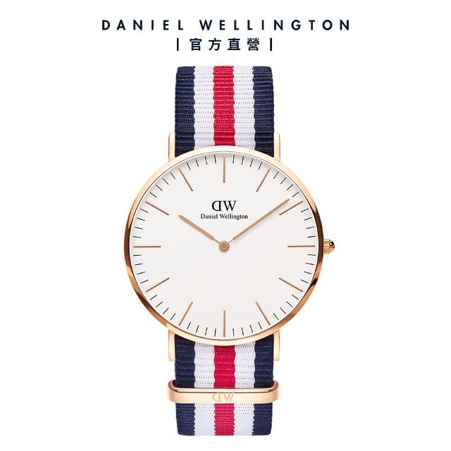 【Daniel Wellington】官方直營 Classic Canterbury 40mm細紋藍白紅織紋錶(DW手錶 DW00100002)