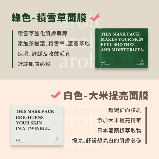 Aroh 艾洛 字母積雪草面膜10片 Dcard大推 積雪草 大米 補水 平行輸入 Momo購物網
