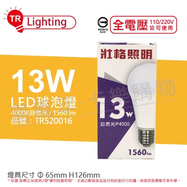 6入組 TRUNK壯格 LED 13W 4000K 自然光 E27 全電壓 球泡燈 台灣製_ TR520016