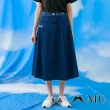【maru.a】MU 鬍子刺繡休閒牛仔長裙(深藍)