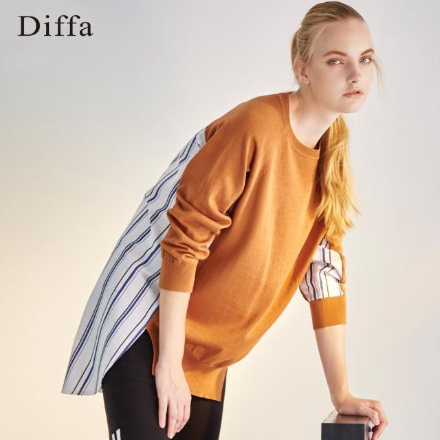 【Diffa】條紋配布拼接長版線衫