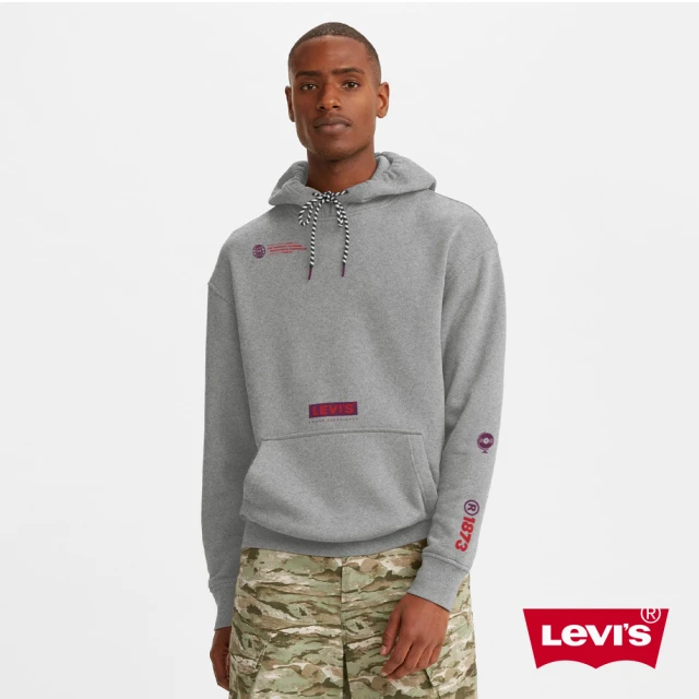 LEVIS【LEVIS】男款 重磅口袋帽T / 寬鬆休閒版型 / 方形Logo / 300GSM厚棉 / 灰-人氣新品
