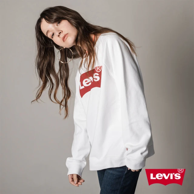 【LEVIS】女款 重磅大學T / 經典Logo / 400GSM厚棉 / 白-人氣新品