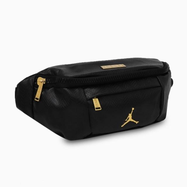 【NIKE 耐吉】腰包 Jordan Waist Pack 男女款 喬丹 飛人 斜背包 外出 穿搭 皮革 黑 金(JD2133015GS-001)