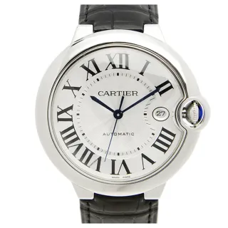 【Cartier 卡地亞】Ballon Bleu 經典羅馬時標機械腕錶x白面x黑色錶x42mm(WSBB0026)