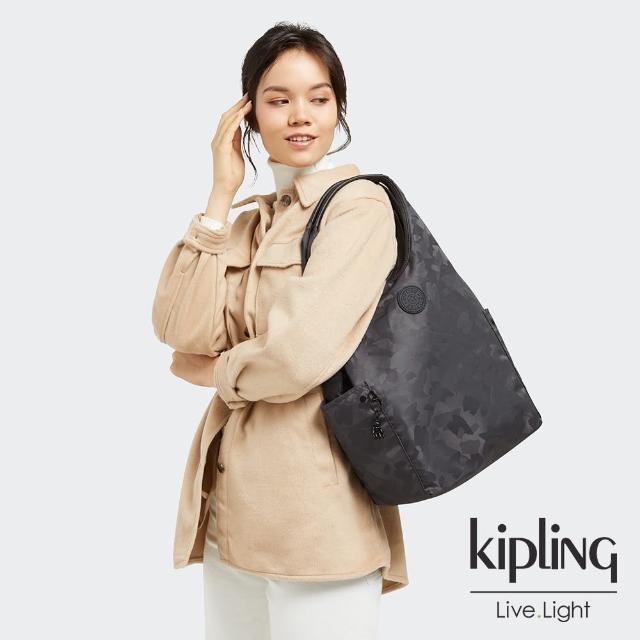【KIPLING】黑茶佐率性迷彩肩背側背包-URBANA