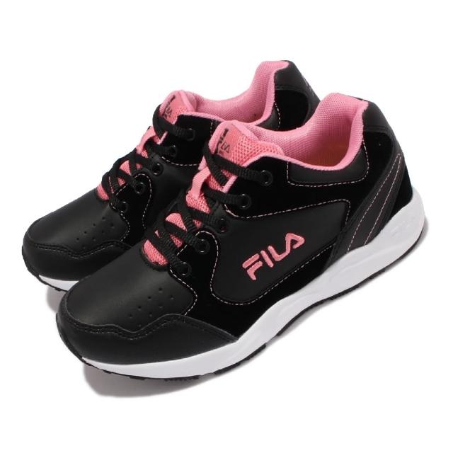 【FILA】慢跑鞋 J814V 路跑 休閒鞋 童鞋 女鞋 斐樂 魔鬼氈 基本款 緩震 輕量 中大童 黑 粉(3J814V005)