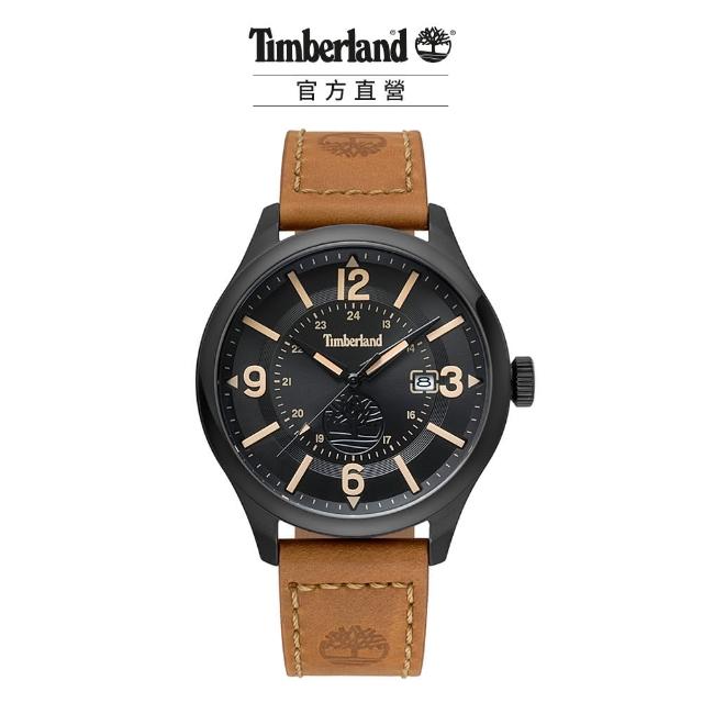 【Timberland】男款 BLAKE系列 戶外潮流腕錶 皮帶-黑/小麥黃46mm(TBL.14645JYB/02)