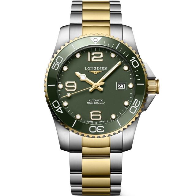 【LONGINES 浪琴】深海征服者浪鬼陶瓷潛水機械錶-綠x金/41mm(L37813067)