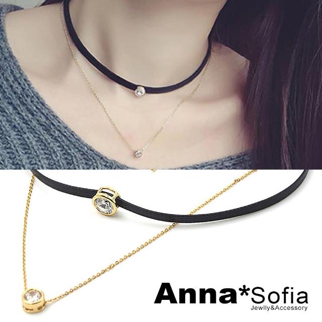 AnnaSofia【AnnaSofia】韓劇她很漂亮高俊熙夏莉款 雙層包圓鑽頸鍊CHOKER(金系)