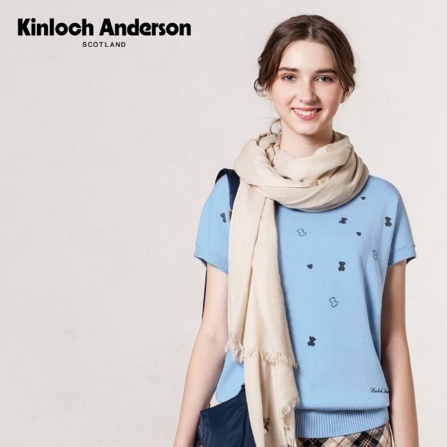 【Kinloch Anderson】俏皮圓領小熊連繡落肩袖上衣(針織-混棉-白)