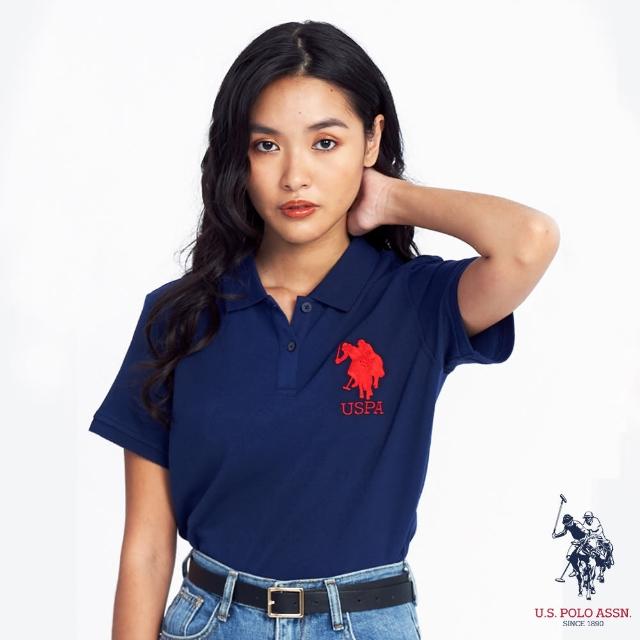 【U.S. POLO ASSN.】女大馬短袖POLO衫-寶藍色(100%純棉、熱銷系列)