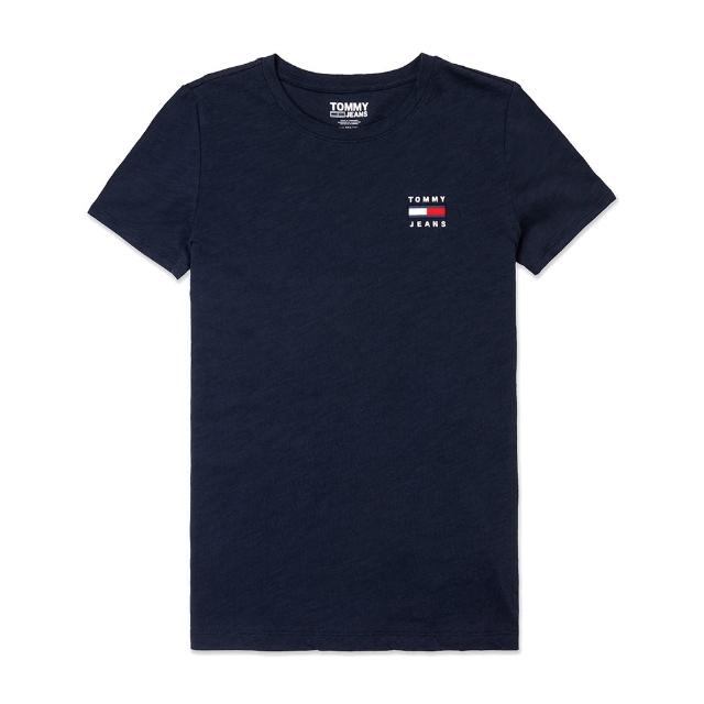 【Tommy Hilfiger】TOMMY 經典圓領刺繡LOGO圖樣短袖T恤-女-深藍色