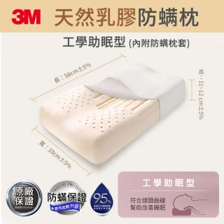 【★3M 瑞莎推薦乳膠枕★】天然乳膠防蹣枕-工學助眠型(附防蹣枕套)