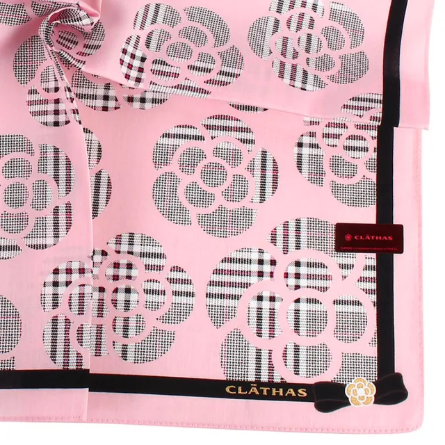 【CLATHAS】復古日式和風格文山茶花帕巾領巾(粉紅色)
