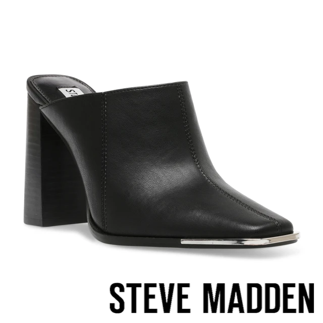 【STEVE MADDEN】SADLER 軟皮方頭高跟拖鞋(黑色)