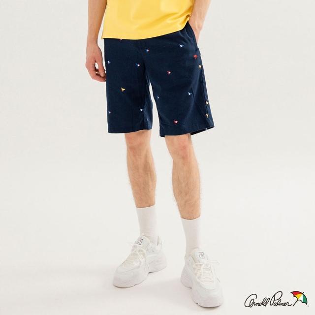 【Arnold Palmer 雨傘】男裝-棉麻海洋主題滿版短褲(深藍色)