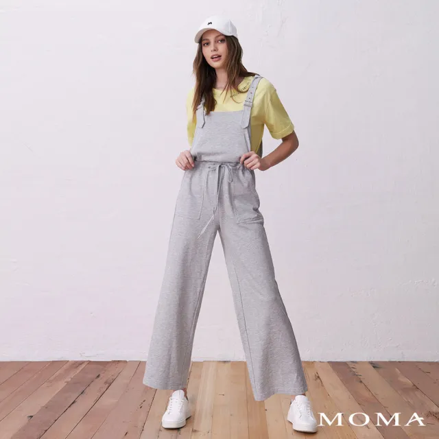 【MOMA】休閒感連帽吊帶褲(灰色)