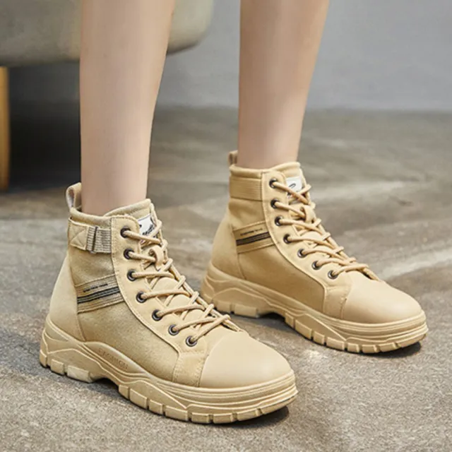 Ln 現 預英倫風率性厚底機車靴 綁帶 短靴 軍靴 馬丁靴 奶茶色 Momo購物網