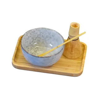 YU-Living-信歐傢居】日式抹茶茶具禮盒組-茶碗-茶筅-茶杓-竹托盤(四件 