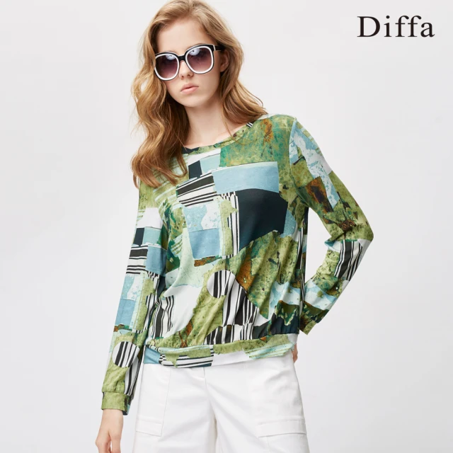 Diffa【Diffa】法式幾何暈染印花針織上衣-女