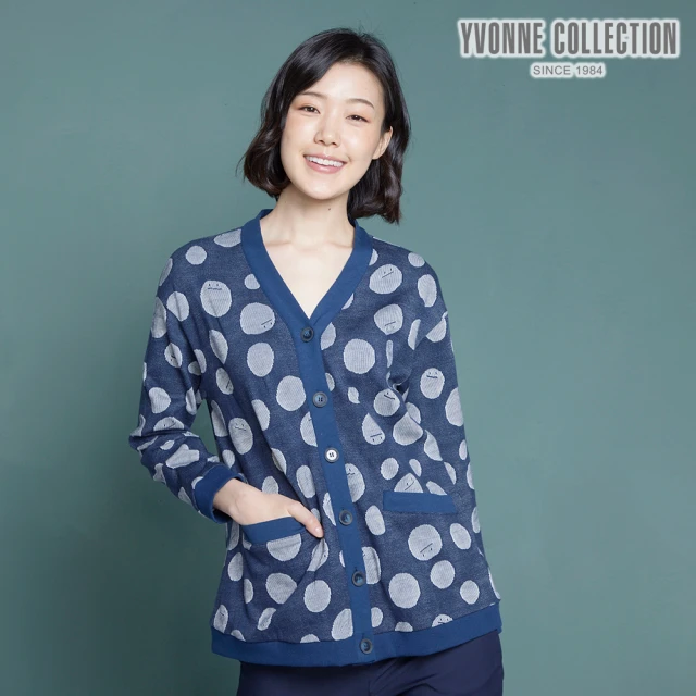 Yvonne Collection【Yvonne Collection】冏臉印花開襟外套(丈青藍)