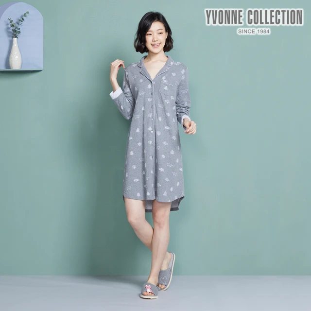 【Yvonne Collection】石虎緹花襯衫式長袖洋裝(岩石灰)