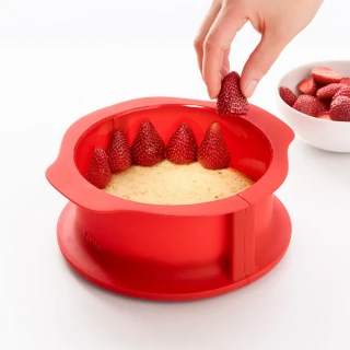 【LEKUE】深蛋糕環+瓷盤(紅15cm)