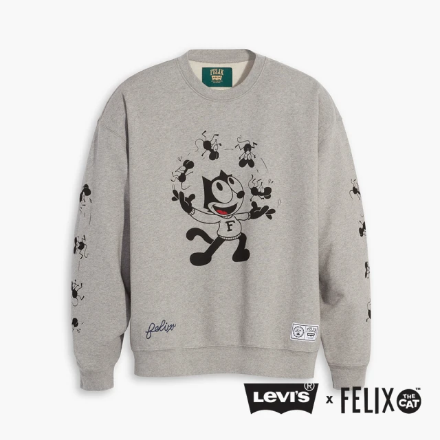 LEVIS【LEVIS】X 菲力貓限量聯名 男女同款 重磅大學T / 菲力貓印花 / 刺繡簽名 / 430GSM厚棉-人氣新品