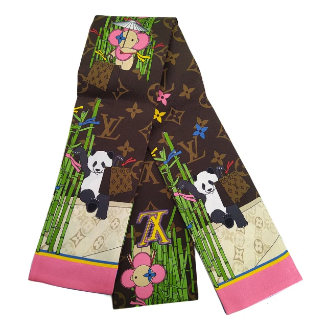 【Louis Vuitton 路易威登】CHINA XMAS 吉祥物Vivienne與貓熊遊長城印花絲巾(限量款)