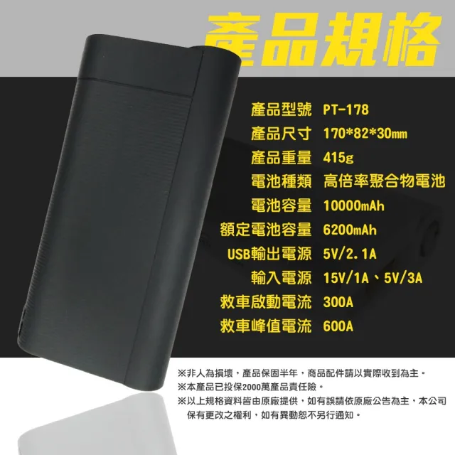 非常g車 Pt 178 mah Led顯示汽機車緊急啟動電源行動電源 Momo購物網