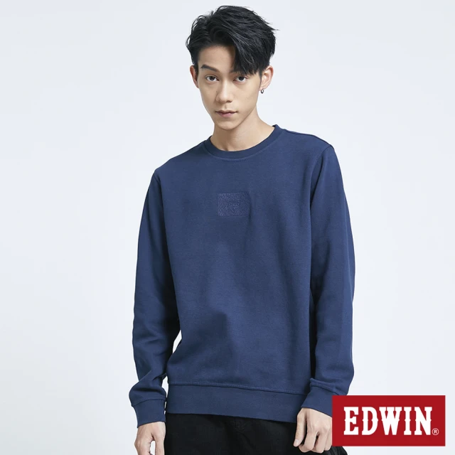 【EDWIN】基本方框繡花衛衣-男款(灰藍色)