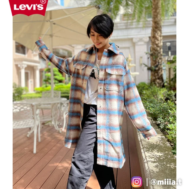 LEVIS【LEVIS】女款 長版格紋襯衫羊毛外套 / 復古學院風配色 / 秋冬形象款-人氣新品