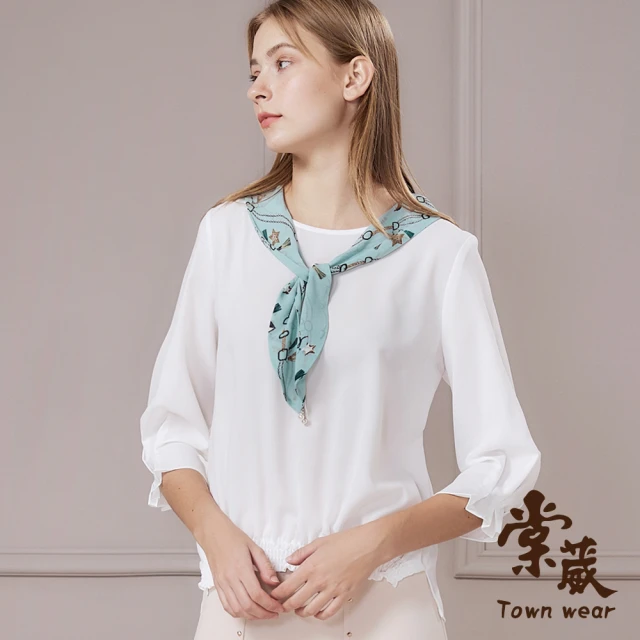 TOWN’WEAR 棠葳【TOWN’WEAR 棠葳】韓系純色雪紡上衣-附領巾(女裝/韓版/七分袖)