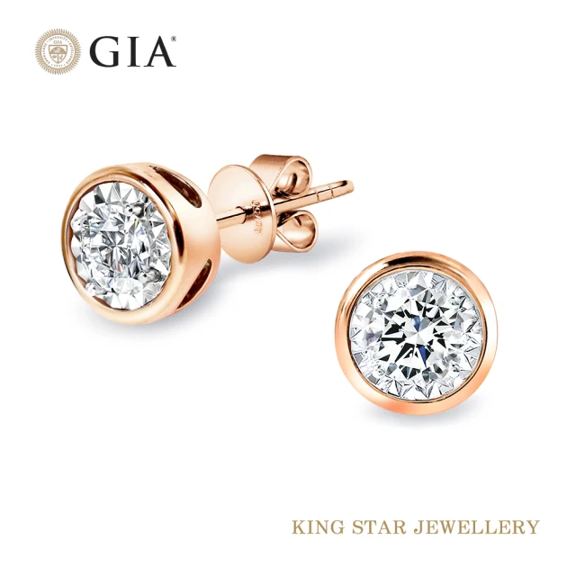 【King Star】GIA 60分夢想18K玫瑰金鑽石耳環(最白D color /3 Excellent極優 八心八箭)