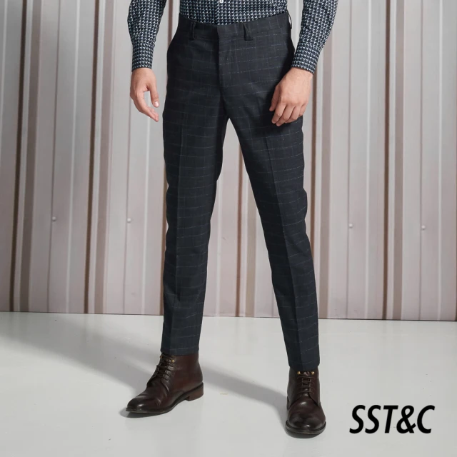 【SST&C】海軍藍混紗裁縫西裝褲0212110004