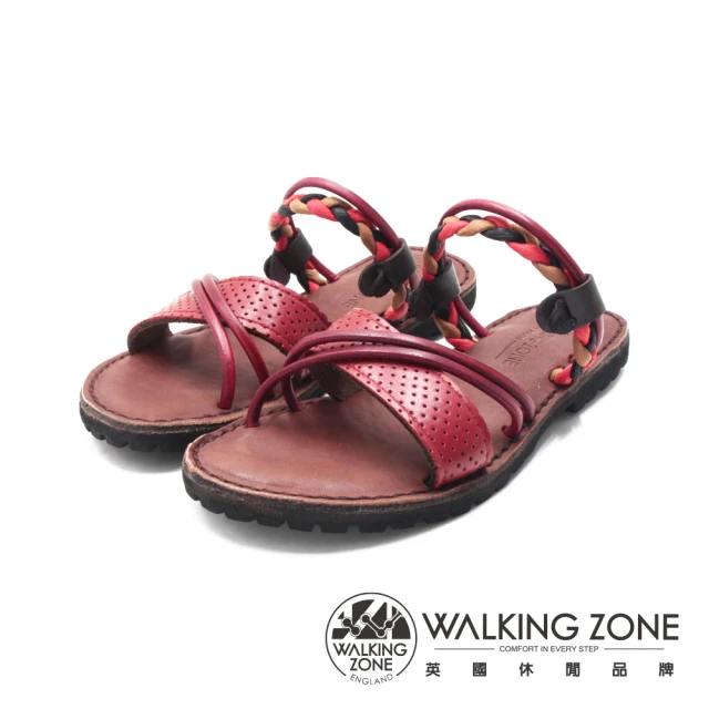 【WALKING ZONE】女 民族風編織涼拖鞋 女鞋(紅色)