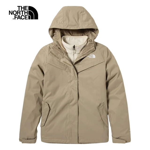 The North Face【The North Face】北面女款卡其米色防水透氣連帽三合一外套｜4U7R14K