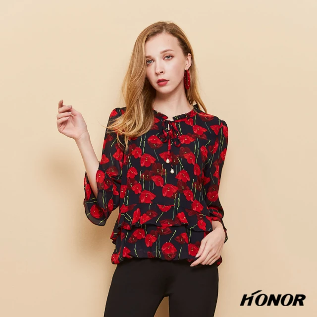 HONOR 山形屋【HONOR 山形屋】優雅花布造型上衣