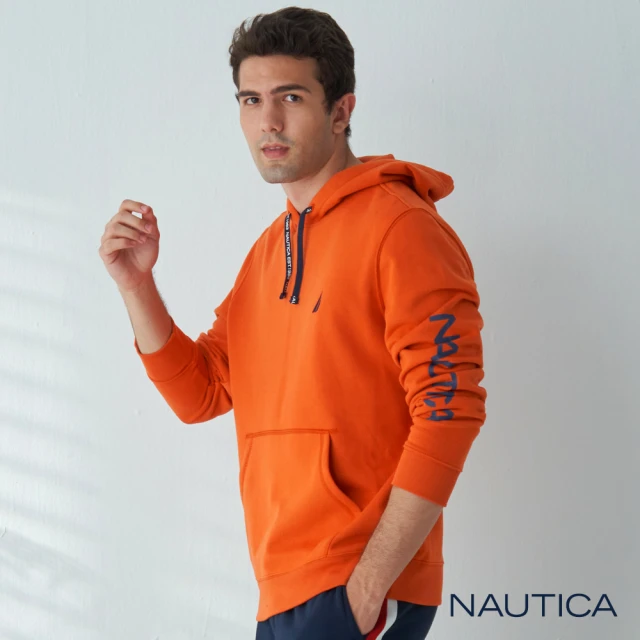 NAUTICA【NAUTICA】男裝時尚休閒LOGO長袖帽T(橘)